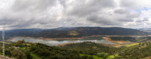 panorama view of the Guadarranque Reservoir in the Alcornocales Nature Reserve in Andalusia