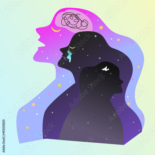 Abstract girl mental health with different motion vector.