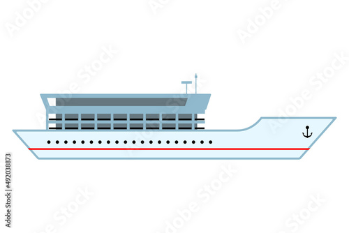 modern big ship side view flat cartoon isolated white background