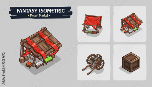Desert market Fantasy game assets - Isometric Vector Illustration