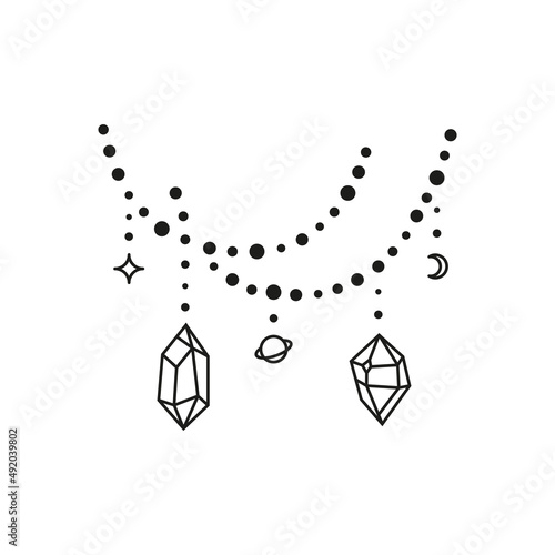 Hand drawn celestial beads with crystals.