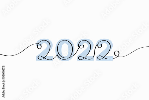 The year 2022 abstract lettering. Vector illustration of creative typography with continuous one line hand drawn text isolated on white background for your design
