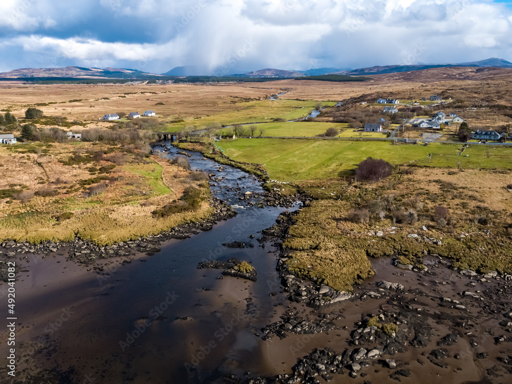 Aerial view of the mouth of the Owenea river by Ardara in County Donegal - Ireland
