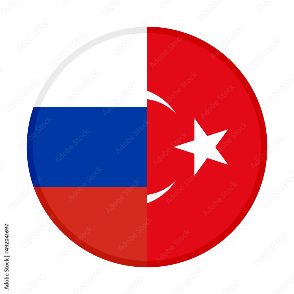 round icon with russia and turkey flags. vector illustration isolated on white background round icon with russia and turkey flags. vector illustration isolated on white background