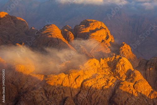 Canvastavla Sunrise on the summit of the Mount Sinai (Holy Mount Moses, Mount Horeb or Gabal Musa), Egypt, North Africa