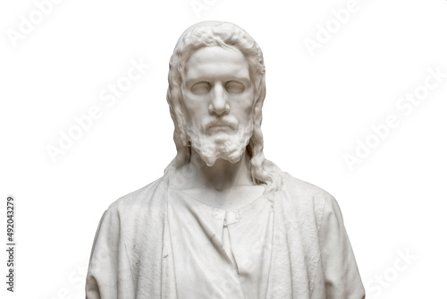 Close-up of marble statue of Jesus isolated on white