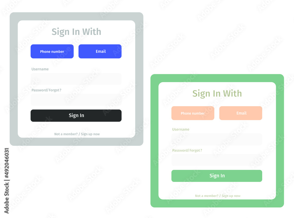 Account login and password form page on screen. Login page. sign up web forms with the detailed description. Pop up with buttons and inputs. UI, UX web elements. Vector stock illustration. Account login and password form page on screen. Login page. sign up web forms with the detailed description. Pop up with buttons and inputs. UI, UX web elements. Vector stock illustration.