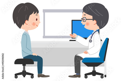 診察する医師と患者の男性のイラスト