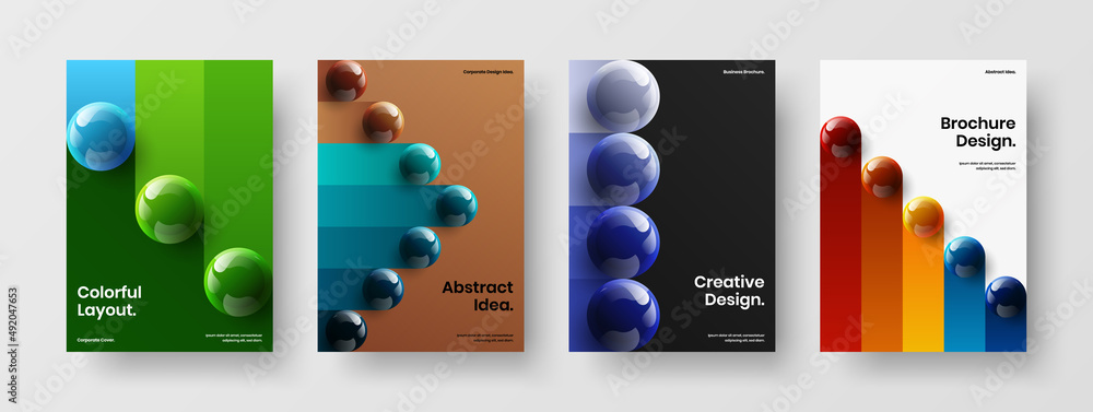 Amazing corporate cover A4 design vector concept set. Modern 3D balls annual report illustration composition.