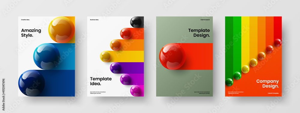 Minimalistic realistic balls handbill concept composition. Isolated corporate brochure design vector layout bundle.