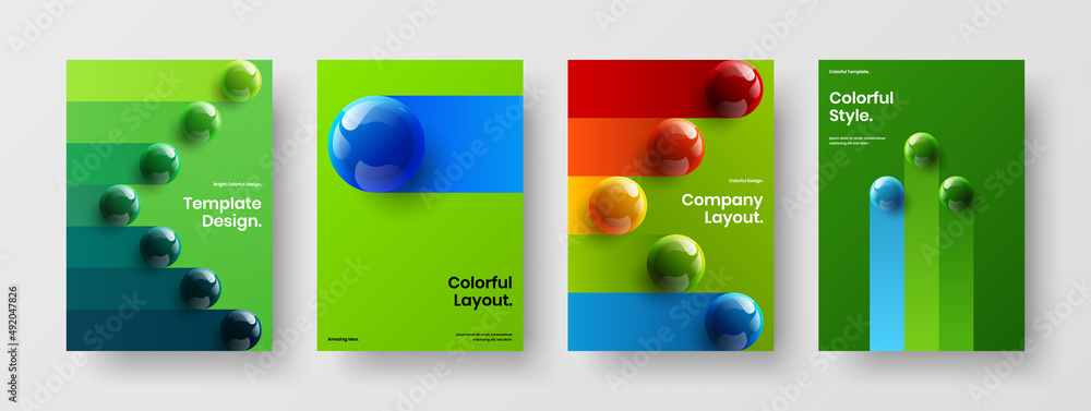 Fresh postcard design vector layout composition. Original 3D spheres brochure template bundle.