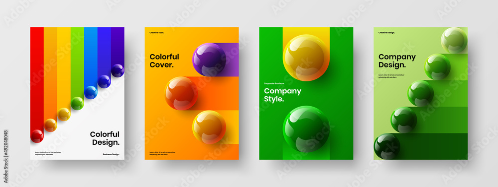 Modern 3D spheres flyer illustration set. Isolated corporate identity design vector layout collection.