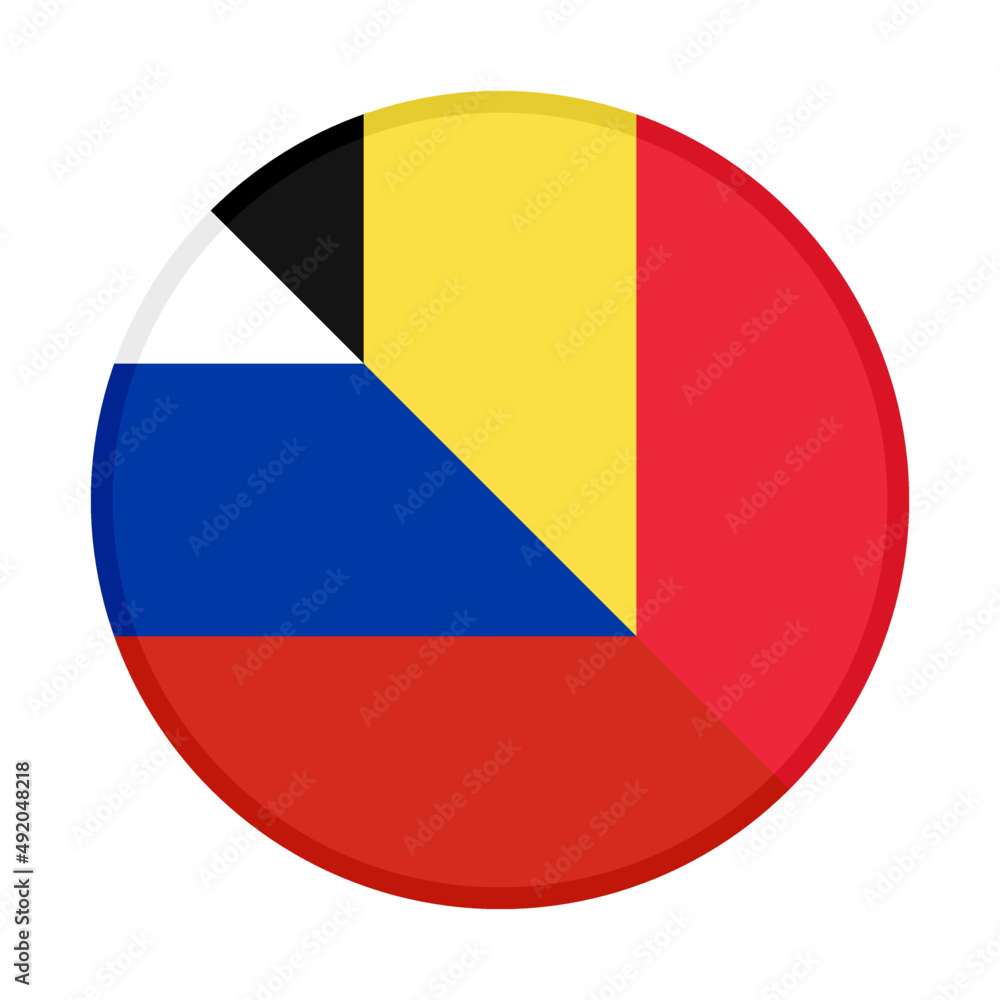 round icon with russia and belgium flags. vector illustration isolated on white background