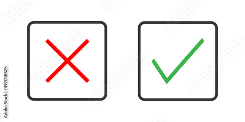 Cross and check mark icon. Green right and red wrong symbol. Sing no and yes vector.
