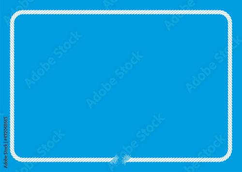 Vector white square torn rope frame. Broken rope. Blue background photo