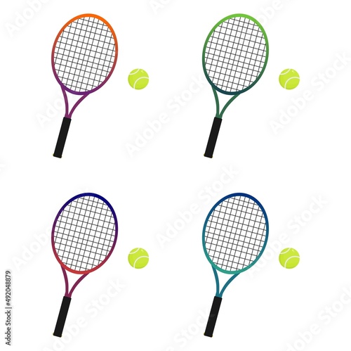 Vector illustration set of colorful tennis racket and ball for practice, perfect for sports advertising © TriArt31