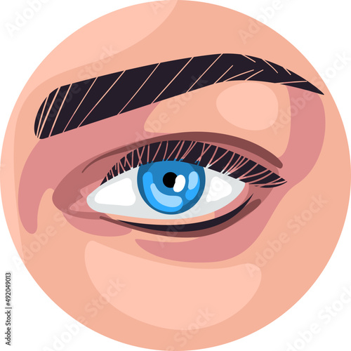 Human Eye with Blue Iris and Eyelashes as Sense Organ with Brow Closeup View