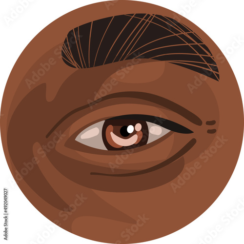 Human Eye with Brown Iris and Eyelashes as Sense Organ with Brow Closeup View