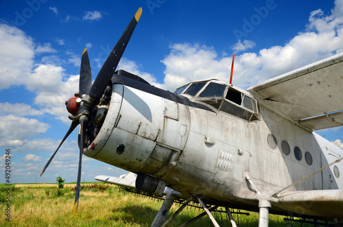 Airplane on the field - crop duster, agriculture disinsection