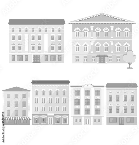 Set of classic building, front view. Isolated on white background. Vector illustration photo