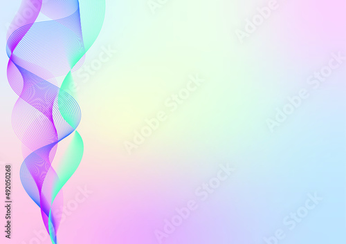 Fototapeta Naklejka Na Ścianę i Meble -  Abstract wave vector color smooth flow curve illustration. Very beautiful iridescent wallpaper. Rainbow background. Trendy wallpaper, bright pastel colors.
