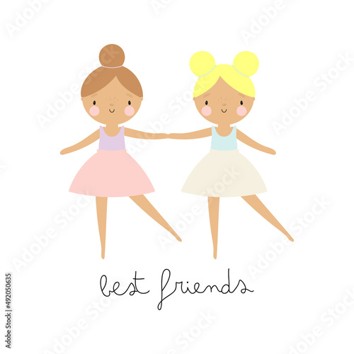 Kids illustration with Cute Little Ballerina. Vector illustration. For kids stuff, card, posters, banners, children books, printing on the pack, printing on clothes, wallpaper, textile or dishes.