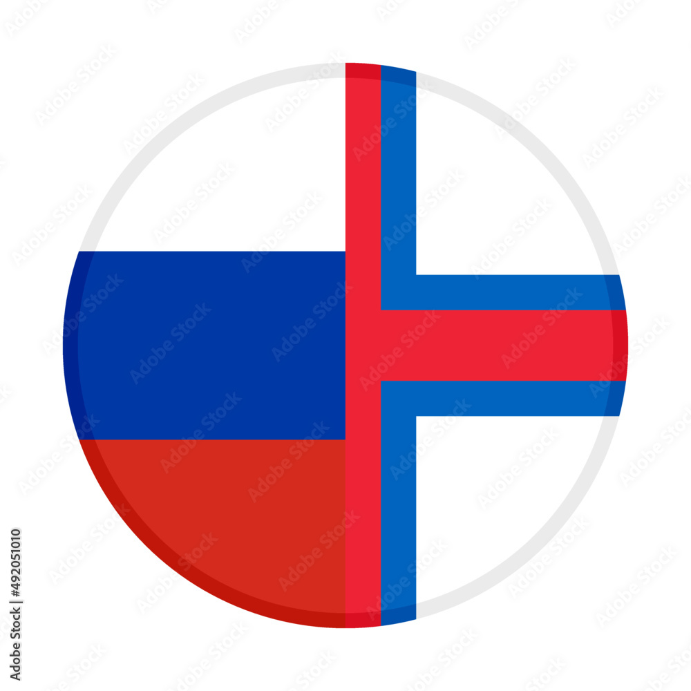 round icon with russia and faroe islands flags. vector illustration isolated on white background