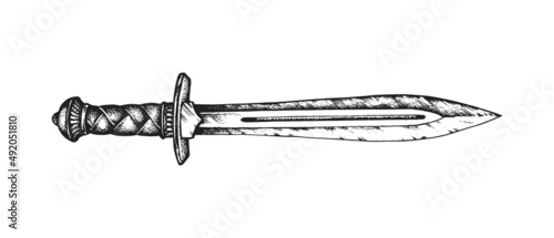 Roman Legionary Gladius Sword. Print or Tattoo Design. Hand Drawn Vector Illustration