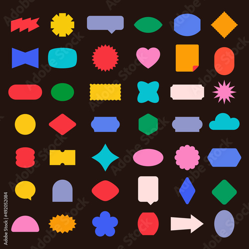 Retro Stickers Templates Set. Colorfull Shapes Collection of Blank Labels with Copy Space. Trendy Patches and Banners Mockups Bundle. Isolated