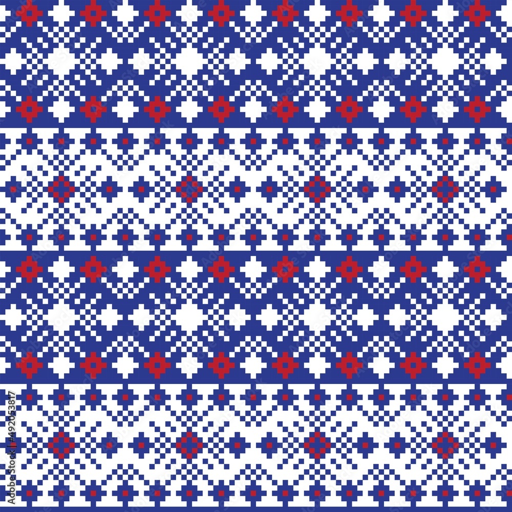 Fototapeta premium Snowflakes Fair Isle Seamless Pattern Design