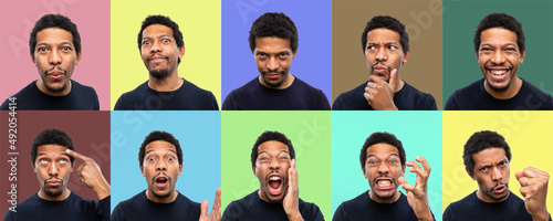 composition formed by different expressions on colored backgrounds photo