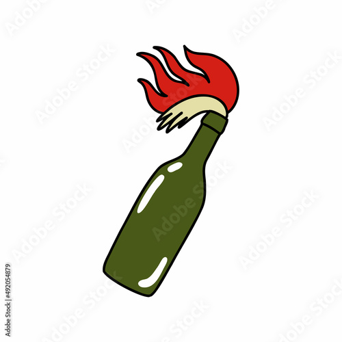 molotov cocktail doodle icon, vector color line illustration