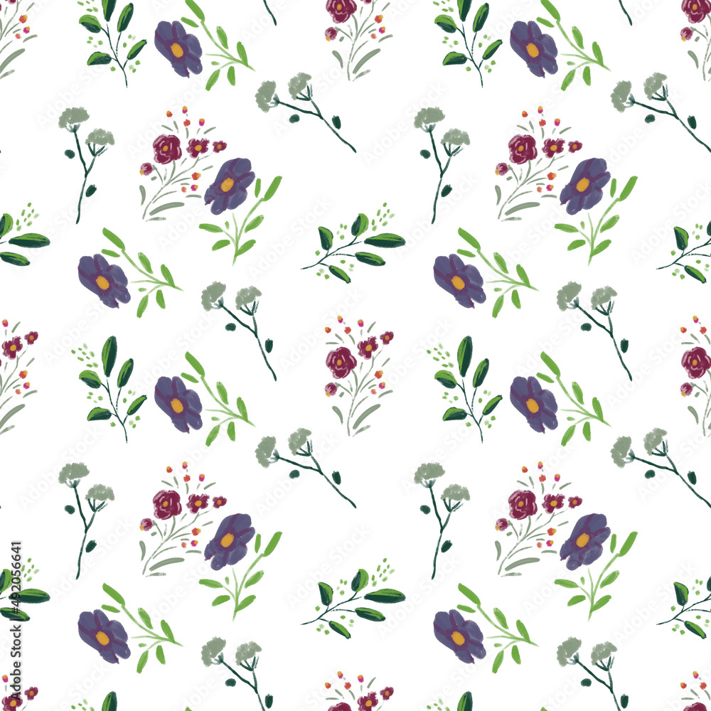 Seamless pattern with wildflowers on watercolor paper background. Seamless pattern with wildflowers on watercolor paper background.