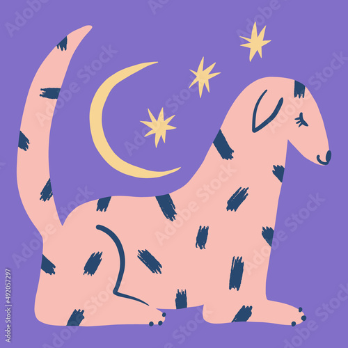 Vector clipart dog sticker. Dogs breed. EPS and JPG illustration. Funky doodle trendy print, colorful handdrawn childish cartoon art. Groovy fauve abstract collage decor elements in authors style.