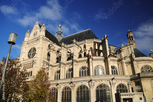 Saint-Eustache cathedral facade in Paris, France 