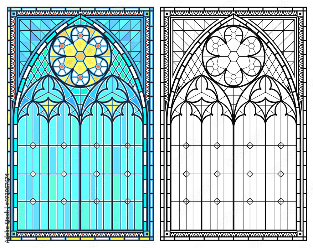 Medieval Gothic stained glass window vector set Stock Vector | Adobe Stock