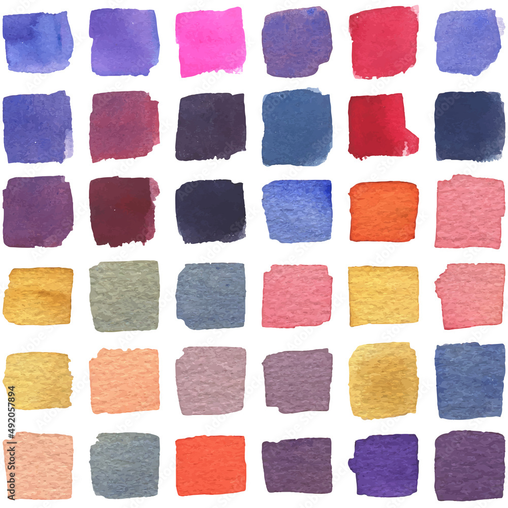 Fototapeta premium Multicolored brush strokes with watercolor texture. Gradients with overlay. Paper texture. White background.
