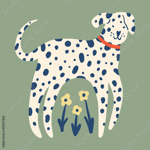 Vector clipart dalmatian dog sticker. Dogs breed. EPS and JPG illustration. Funky doodle trendy print, colorful handdrawn childish cartoon art. Groovy fauve abstract collage decor elements in authors