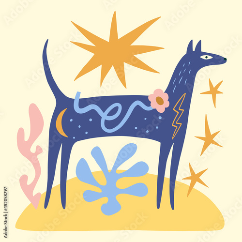 Vector clipart Thai dog sticker. Dogs breed. EPS and JPG illustration. Funky doodle trendy print, colorful handdrawn childish cartoon art. Groovy fauve abstract collage decor elements in authors style