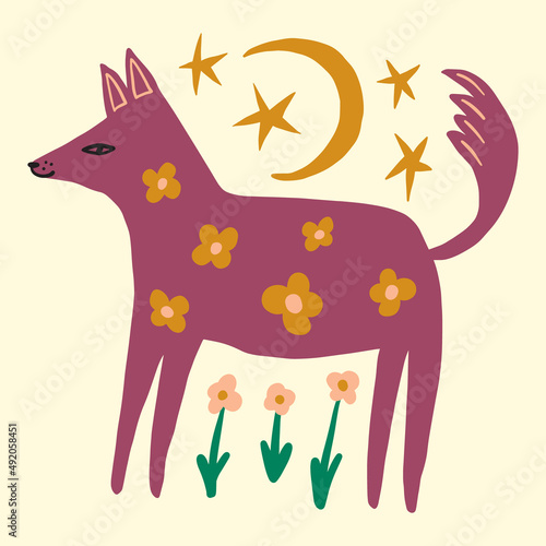 Vector clipart dog sticker. Dogs breed. EPS and JPG illustration. Funky doodle trendy print, colorful handdrawn childish cartoon art. Groovy fauve abstract collage decor elements in authors style.