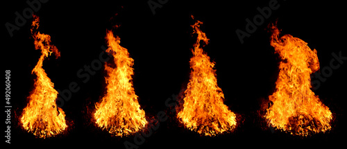 4 beautiful red bonfires, beautiful patterns, ready for your energy flame design.