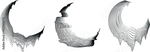 Glitch distorted geometric shape . Minimal art design . Noise destroyed moon logo . Trendy defect error shapes . Glitched frame .Broken effect .vector 