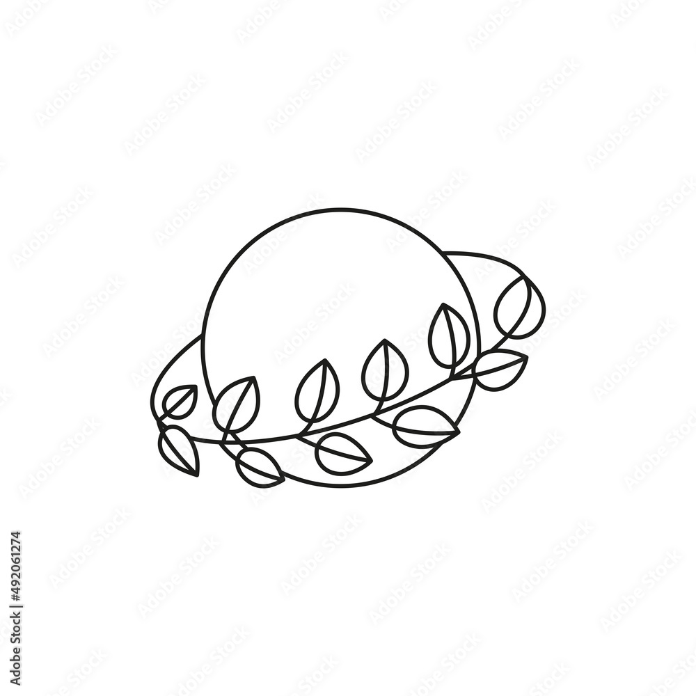 Fototapeta premium Hand drawn boho planet icon with leaves.