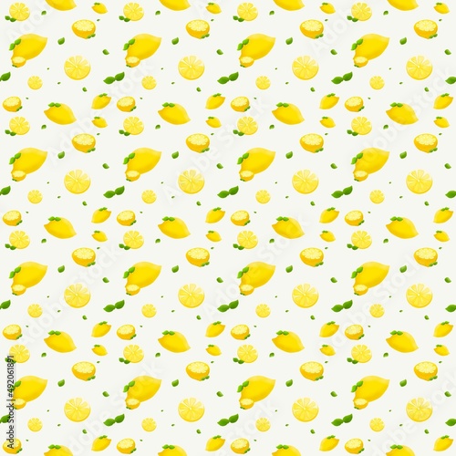 Hand drawing seamless pattern for wallpaper   fabric printing  cute cartoon style lemon  sliced lemon and cut piece lemon