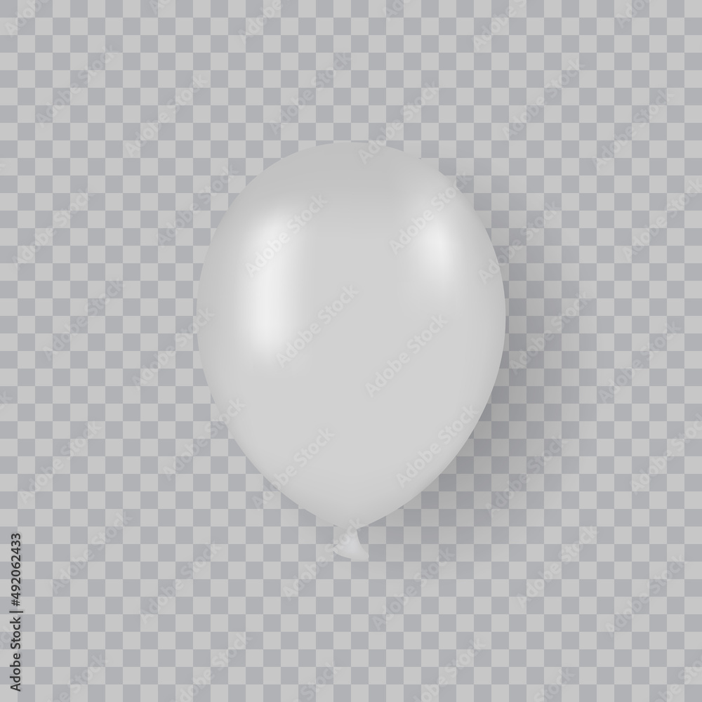 Realistic Mockup White Balloon on Transparent Background. Single 3d Grey Air Ball. Round Ballon Mock Up for Birthday, Party, Anniversary, Festive. Isolated Vector Illustration