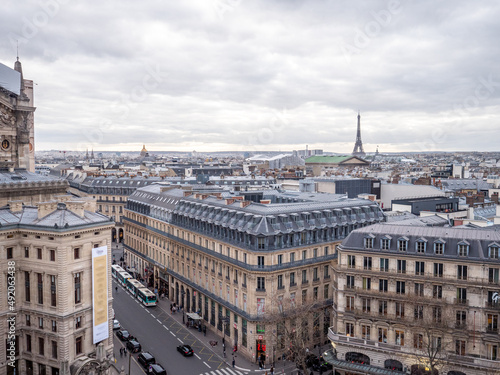 Wide Cityscape of Paris, France on a cloudy day