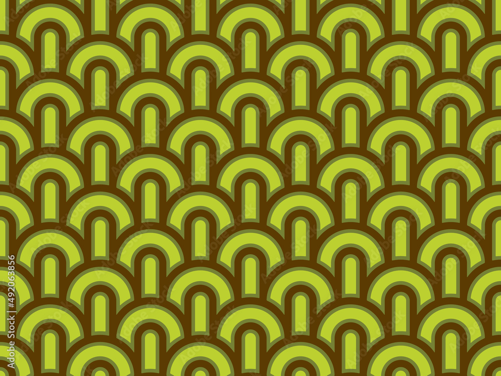 Geometric Mushroom Shaped Circles and Lines on Green Background - Seamless Vector Pattern - Easy to Color Edit Geometric Mushroom Shaped Circles and Lines on Green Background - Seamless Vector Pattern - Easy to Color Edit