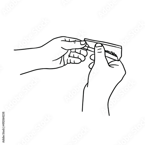 Vector illustration of hands rolling a joint. Rolling marijuana joint with two hands and paper.