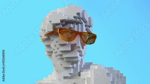 Michelangelo's David statue voxel effect and flashing sunglasses