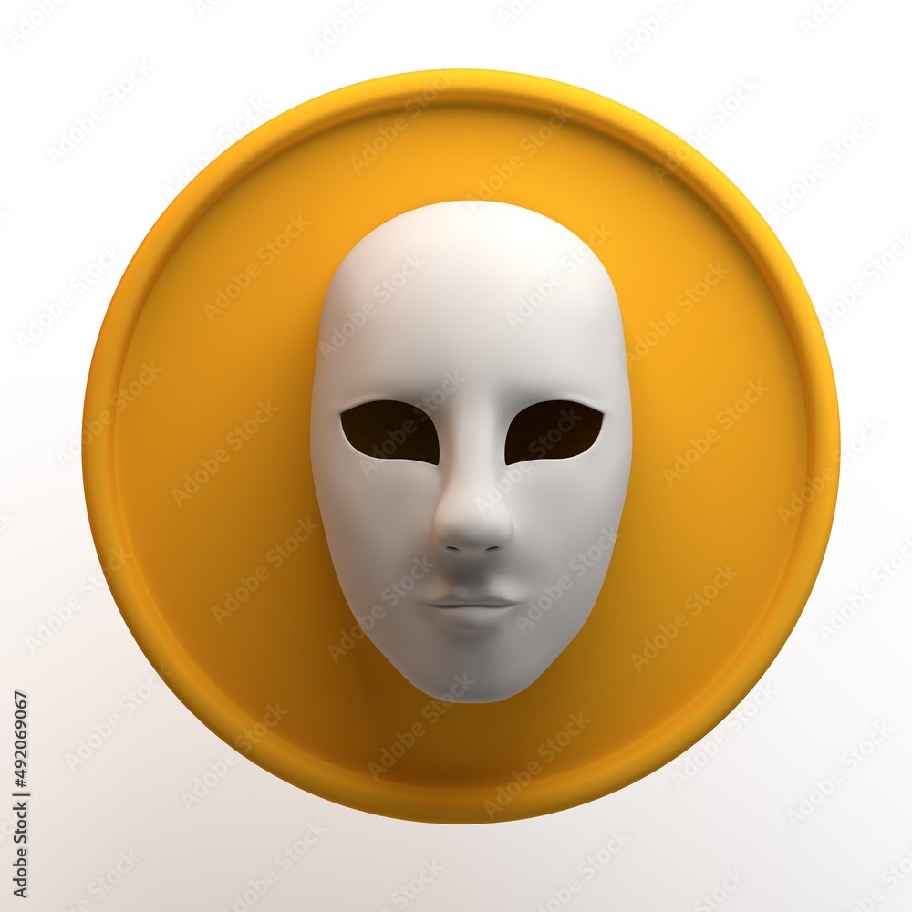 Mask icon on isolated white background. 3D illustration. App. Theatre icon.